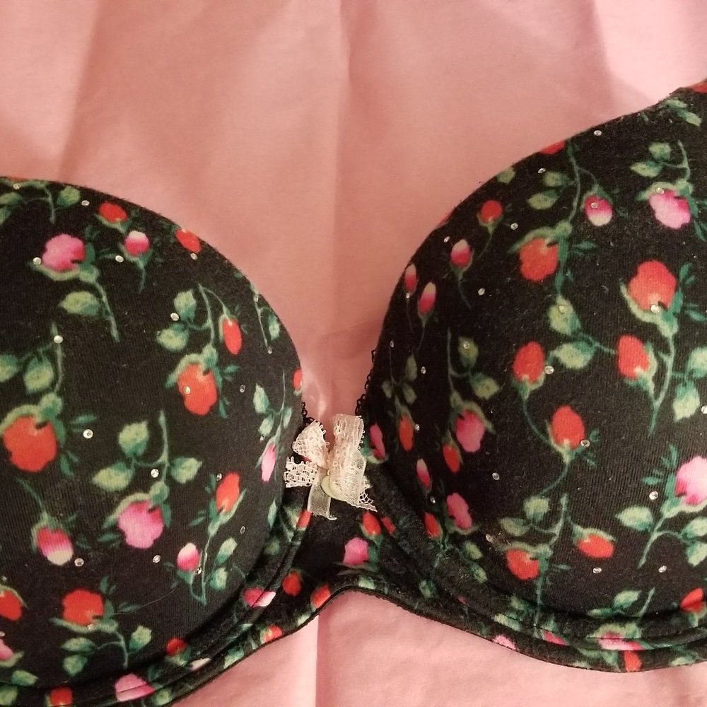 Body By Victoria Lined Demi Black Rhinestones 34D